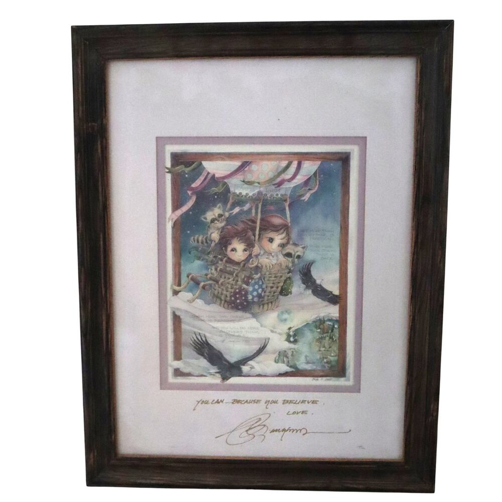 Vintage 80s Jody Bergsma Framed Purple Watercolor You Can Because Believe Signed